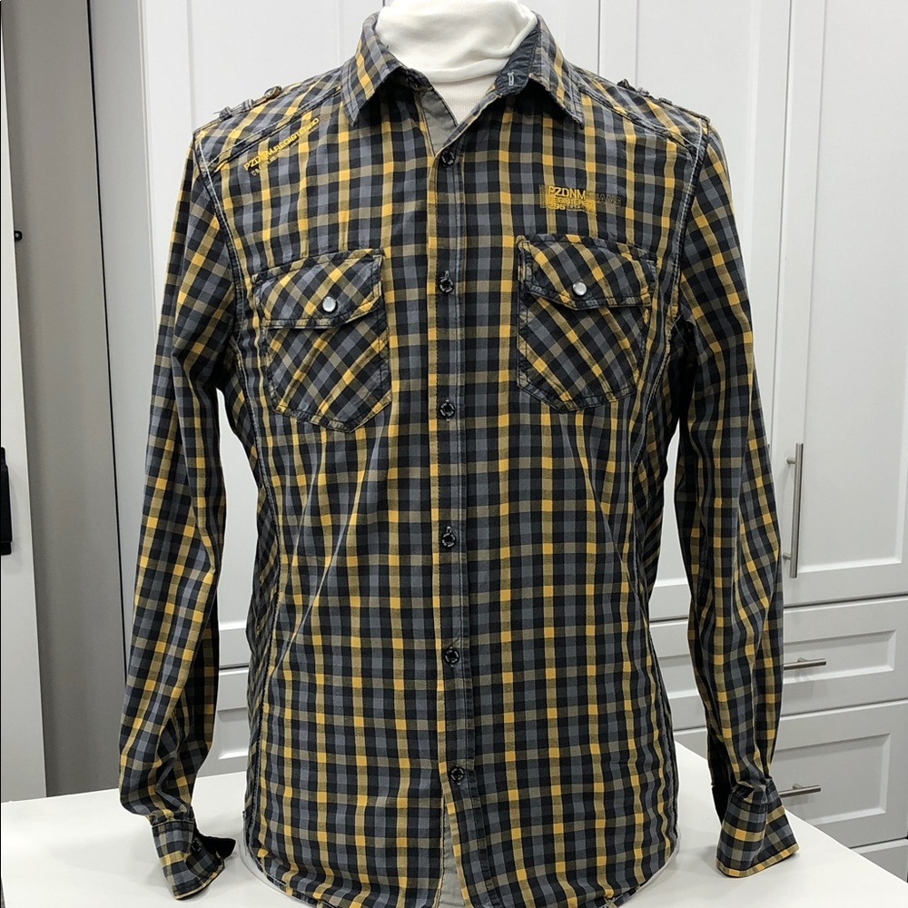 Point Zero Plaid Shirt in Gray Yellow and Black – Men’s Medium
